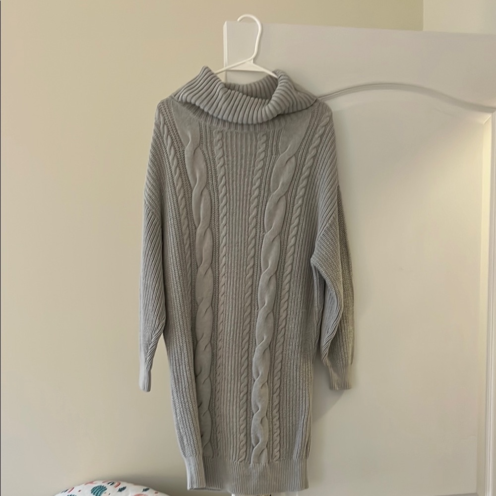 Gray Cable Knit Turtleneck Sweater